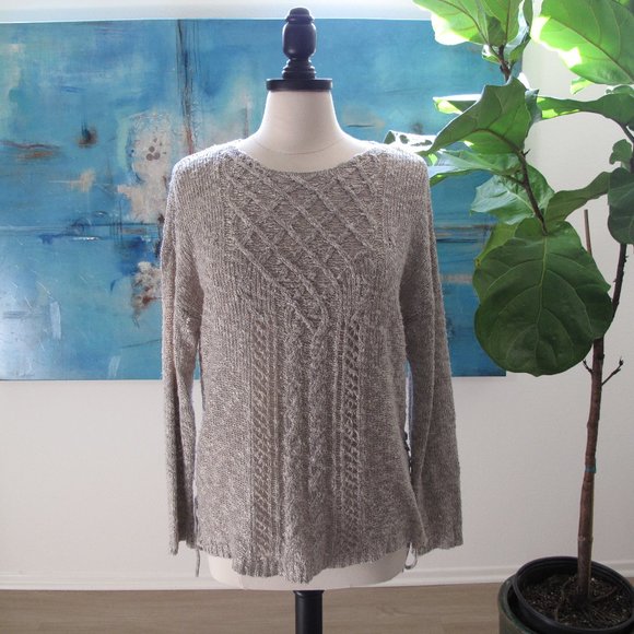 KNOX ROSE Cable Knit Lace Up Sweater - Picture 1 of 13